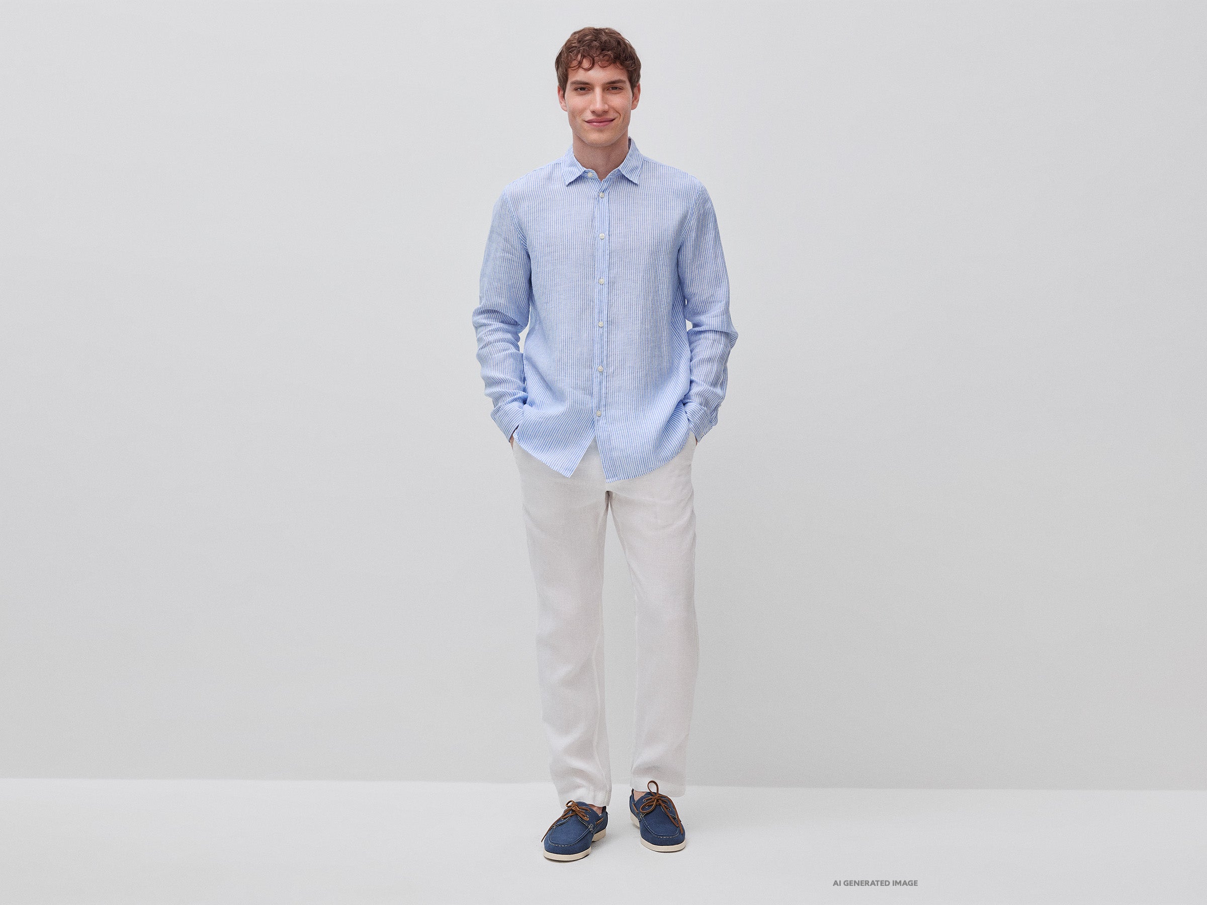 Camisa azul-claro às riscas em linho puro - ucb_image_FY