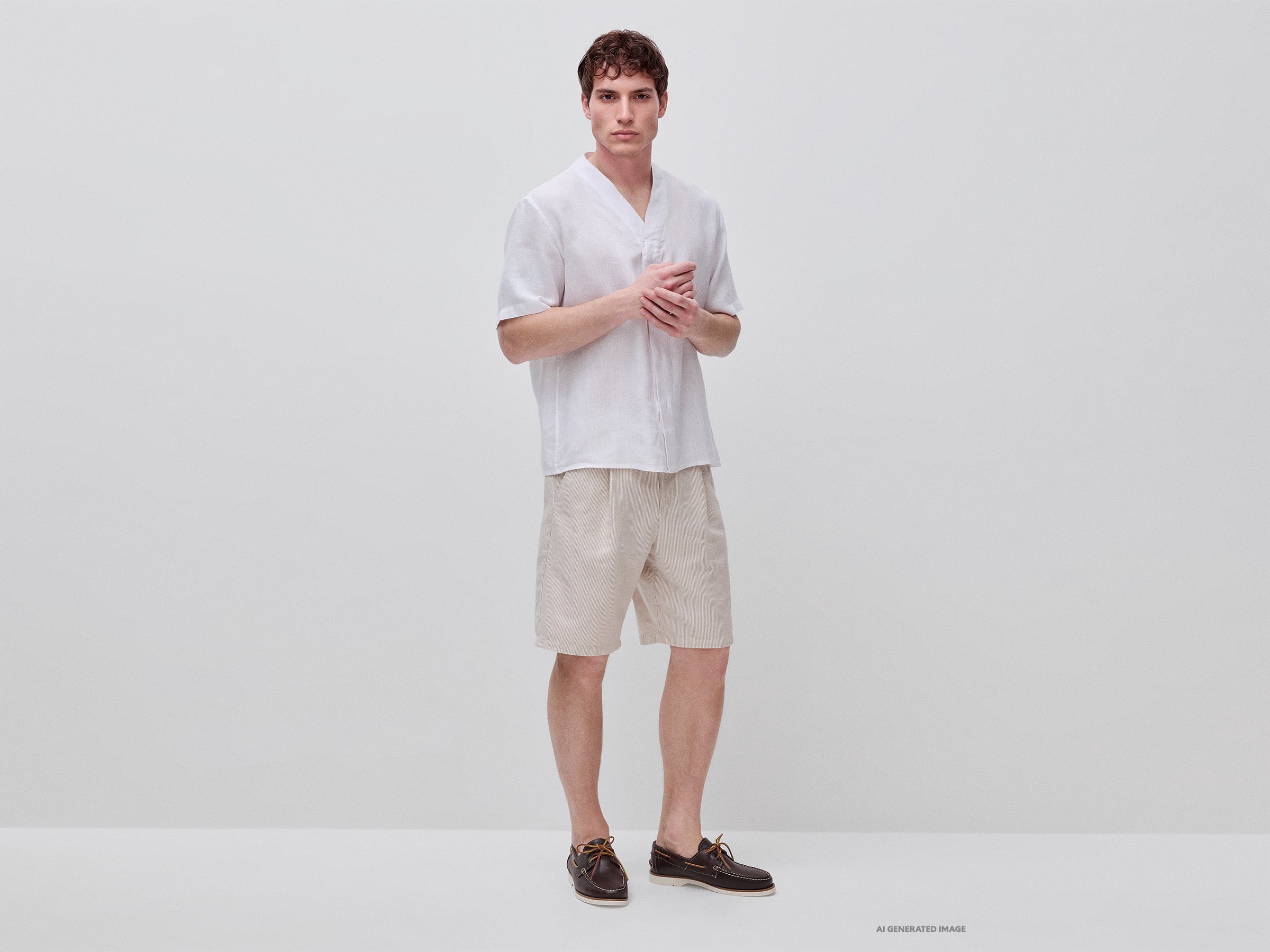 Camisa decote em V em linho puro - ucb_image_FY