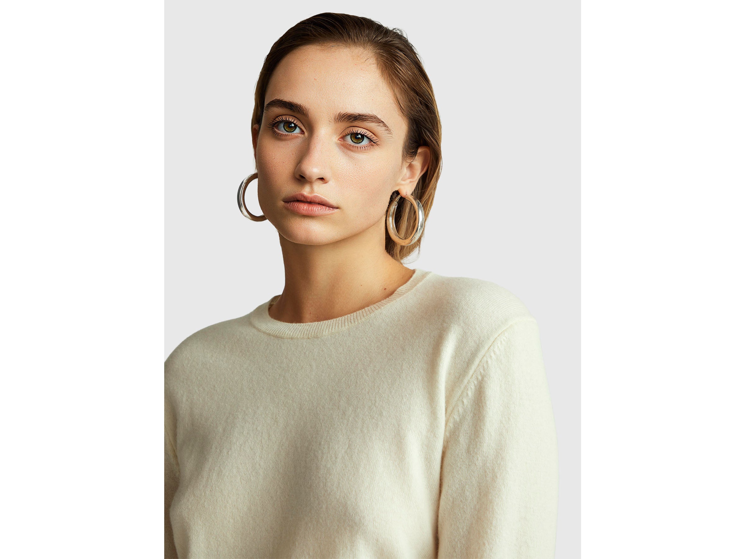 Cream crew neck sweater in pure Merino wool - ucb_image_FY