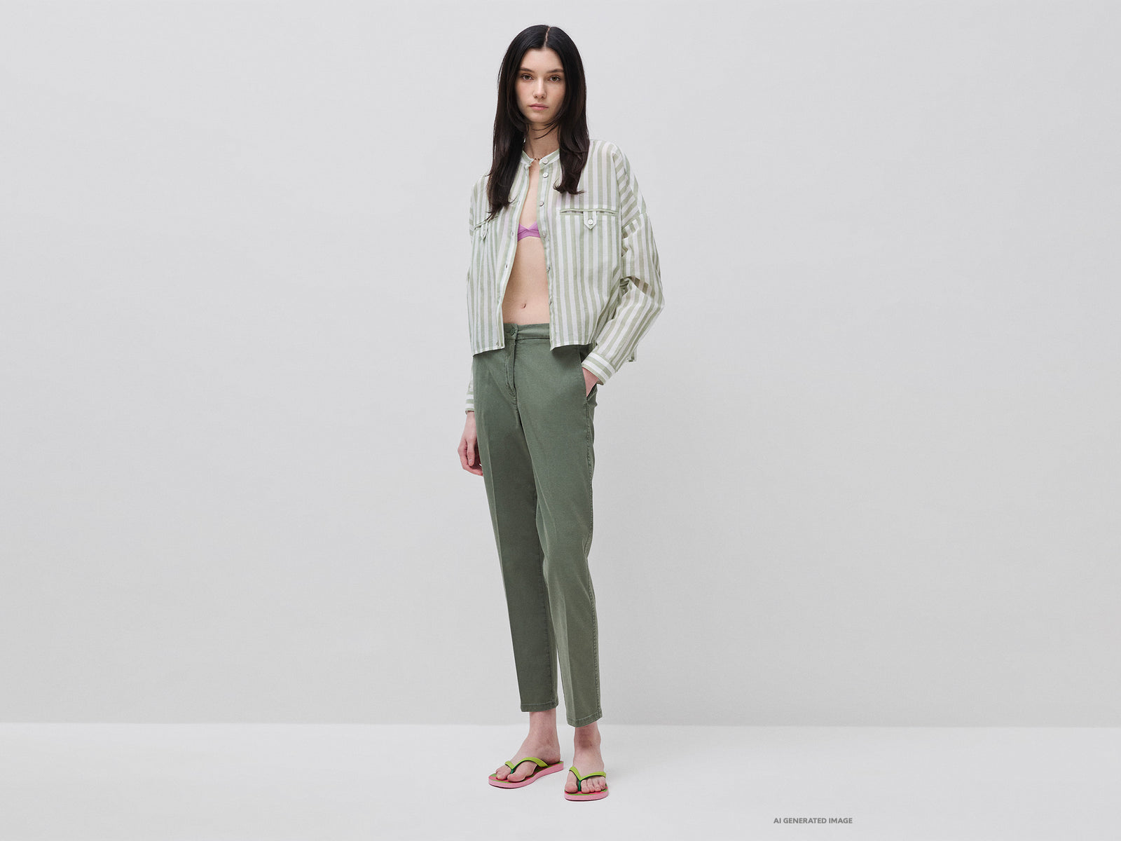 Striped shirt with mandarin collar