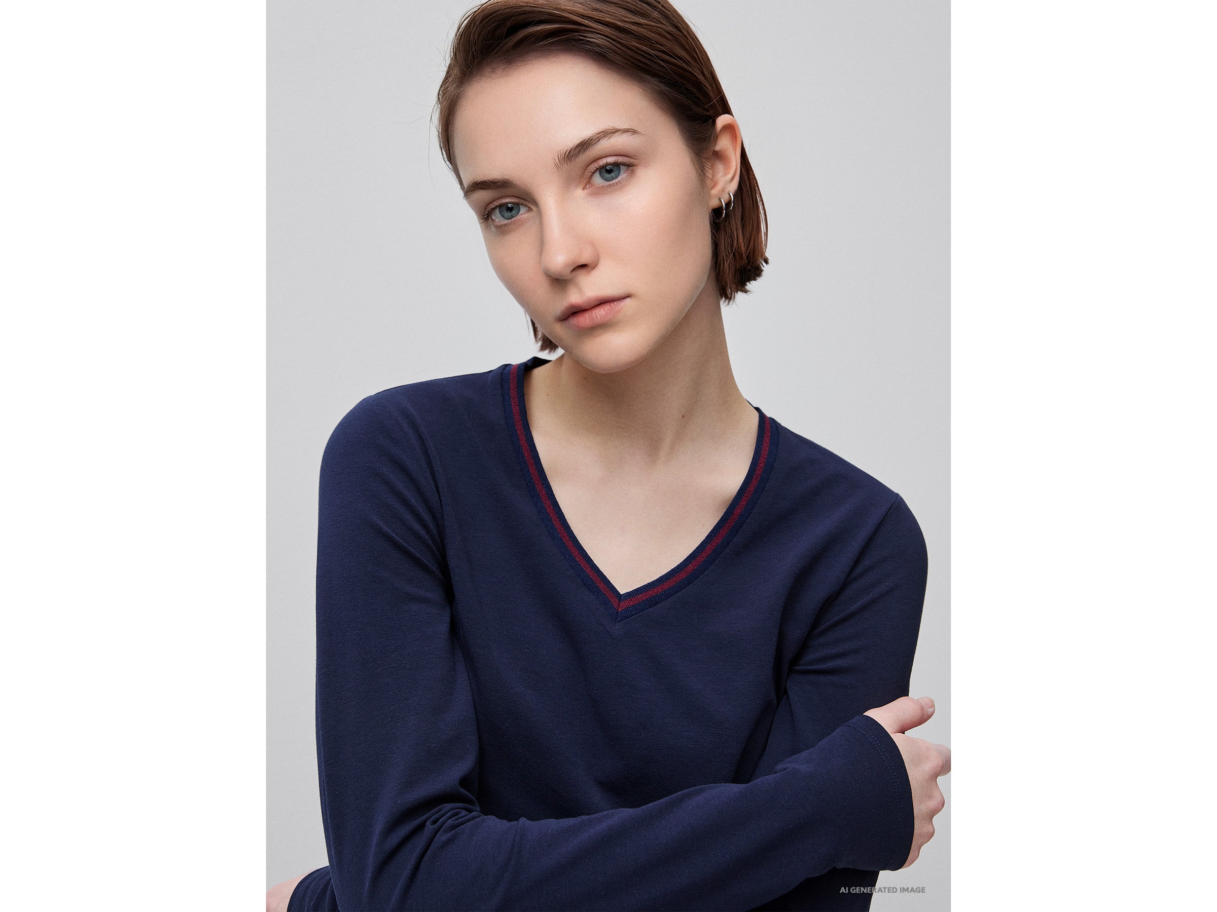 T-shirt ajustada com decote em V - ucb_image_FY