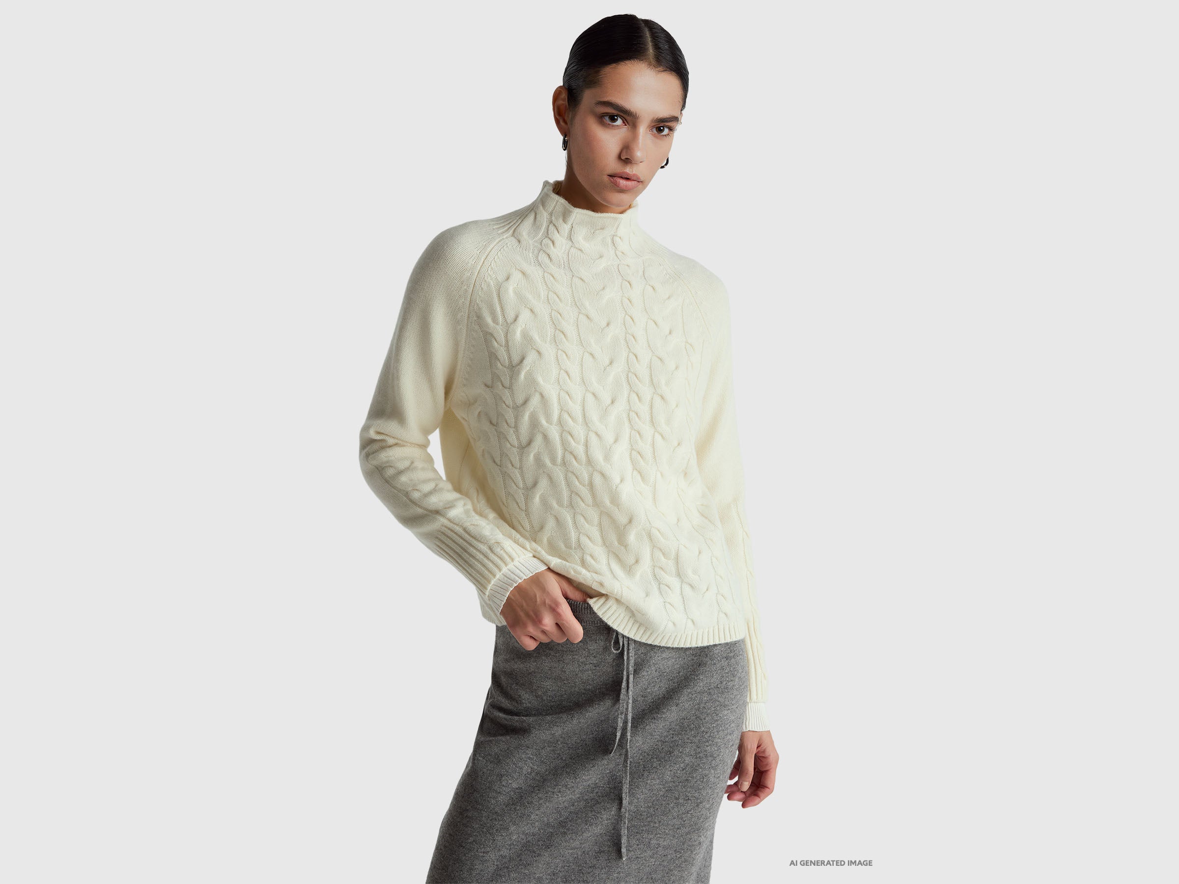 Camisola de gola alta em pura caxemira - ucb_image_F
