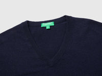 Camisola decote em V azul da meia-noite em pura lã Merino - ucb_image_DS1