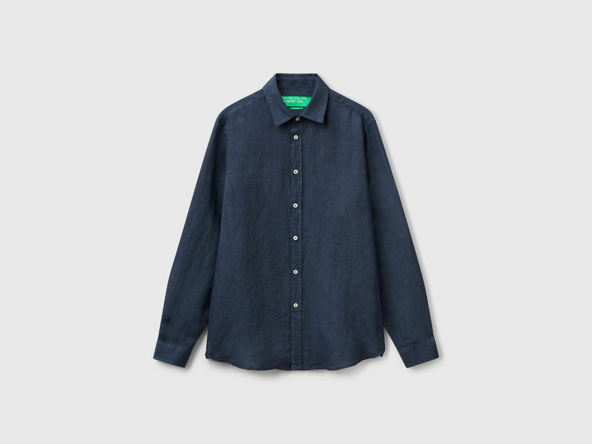 Camisa azul-escuro padrão em linho puro - ucb_image_FS