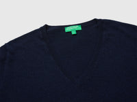 Camisola decote em V azul em pura lã Merino - ucb_image_DS1