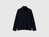 Midnight blue turtleneck sweater in cashmere and wool blend - ucb_image_FS