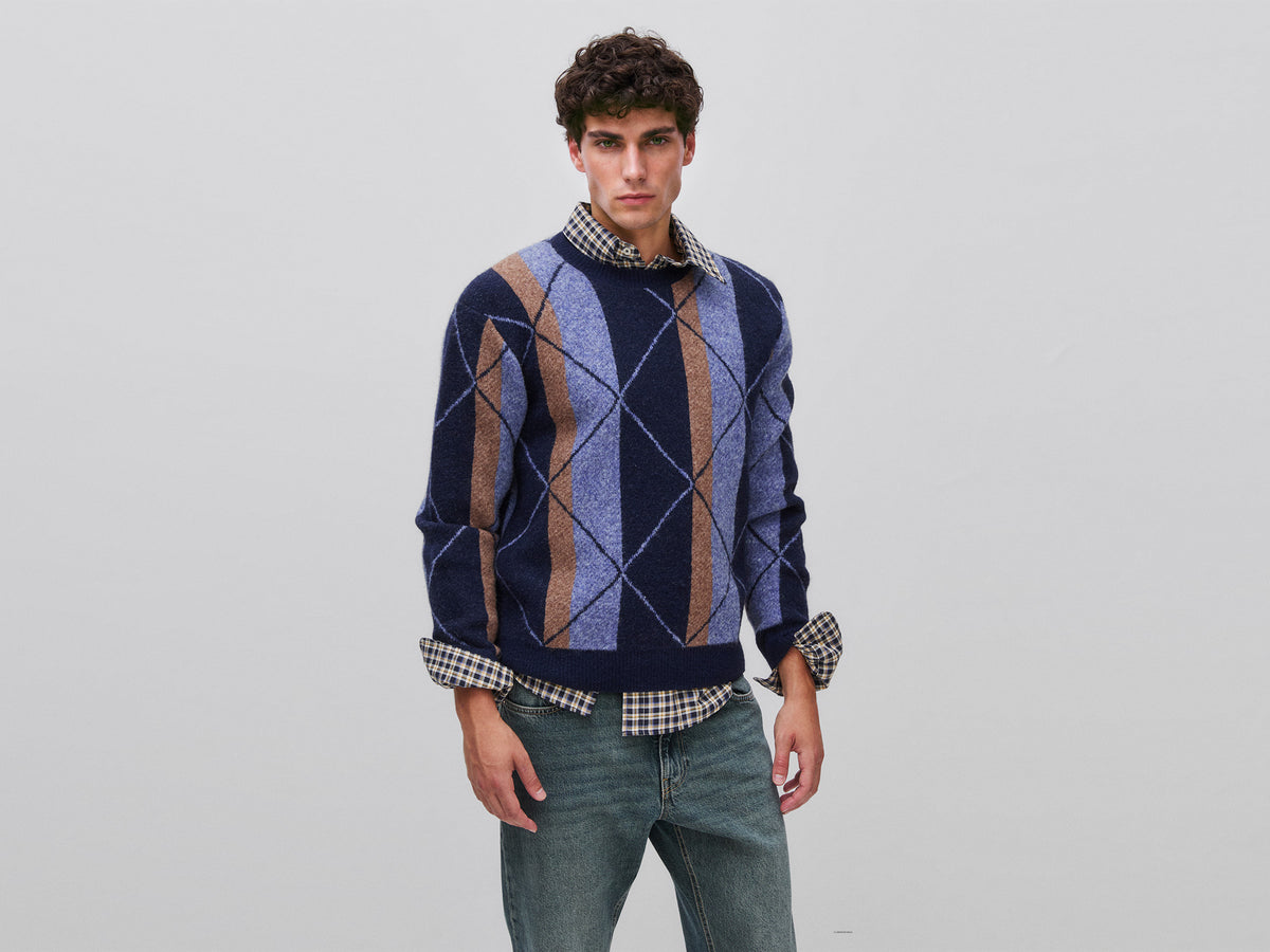 Camisola com riscas e losangos em mistura de lã e alpaca - ucb_image_F