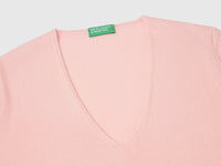 Camisola rosa pó com decote em V em pura lã Merino - ucb_image_DS1