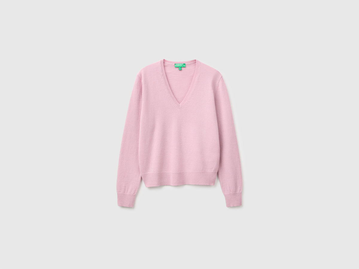 Camisola decote em V lilás em pura lã Merino - ucb_image_FS