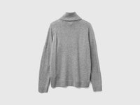 Camisola de gola alta cinza mélange em mistura de lã e caxemira. - ucb_image_BS