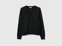 Black V-neck sweater in tricot cotton - ucb_image_FS