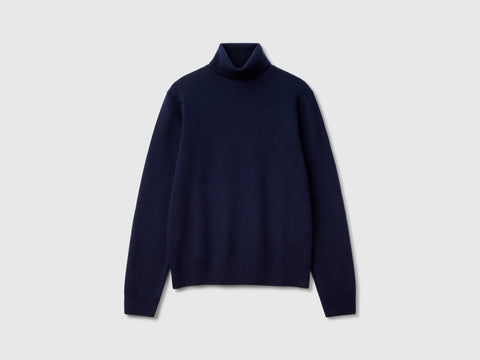 Camisola de gola alta azul-escuro em pura lã Merino - ucb_image_FS