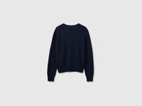 Camisola decote em V azul em pura lã Merino - ucb_image_BS