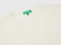 Camisola decote em V cor nata em pura lã Merino - ucb_image_DS1