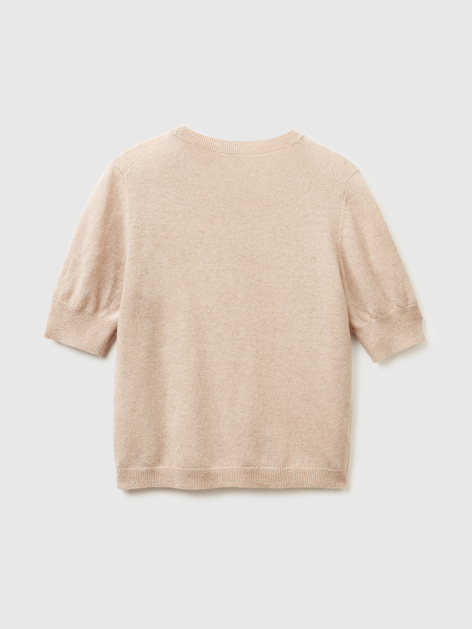 Camisola de manga curta bege em pura lã Merino - ucb_image_BS