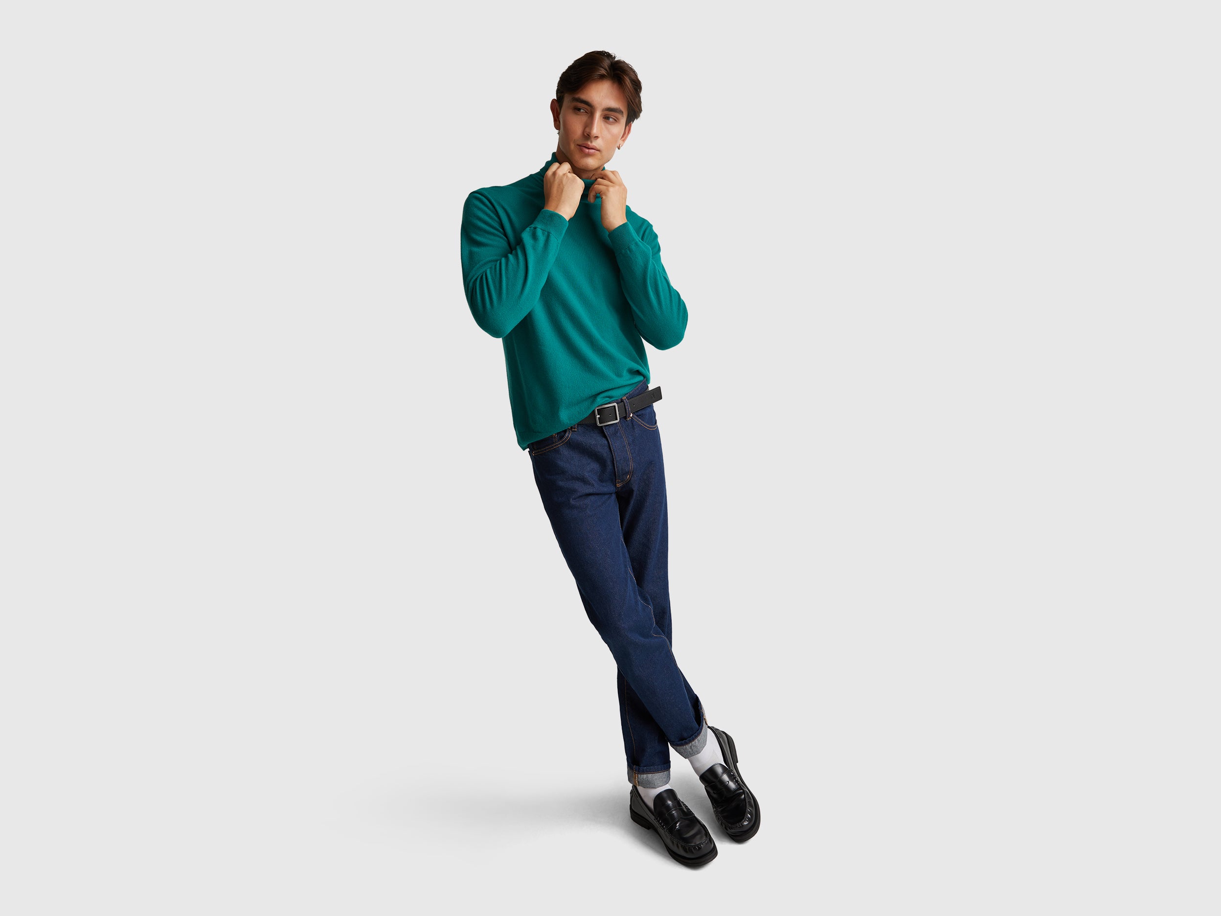 Camisola de gola alta verde floresta em pura lã Merino - ucb_image_FY