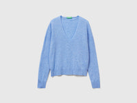 Camisola azul-claro com decote em V em pura lã Merino - ucb_image_FS