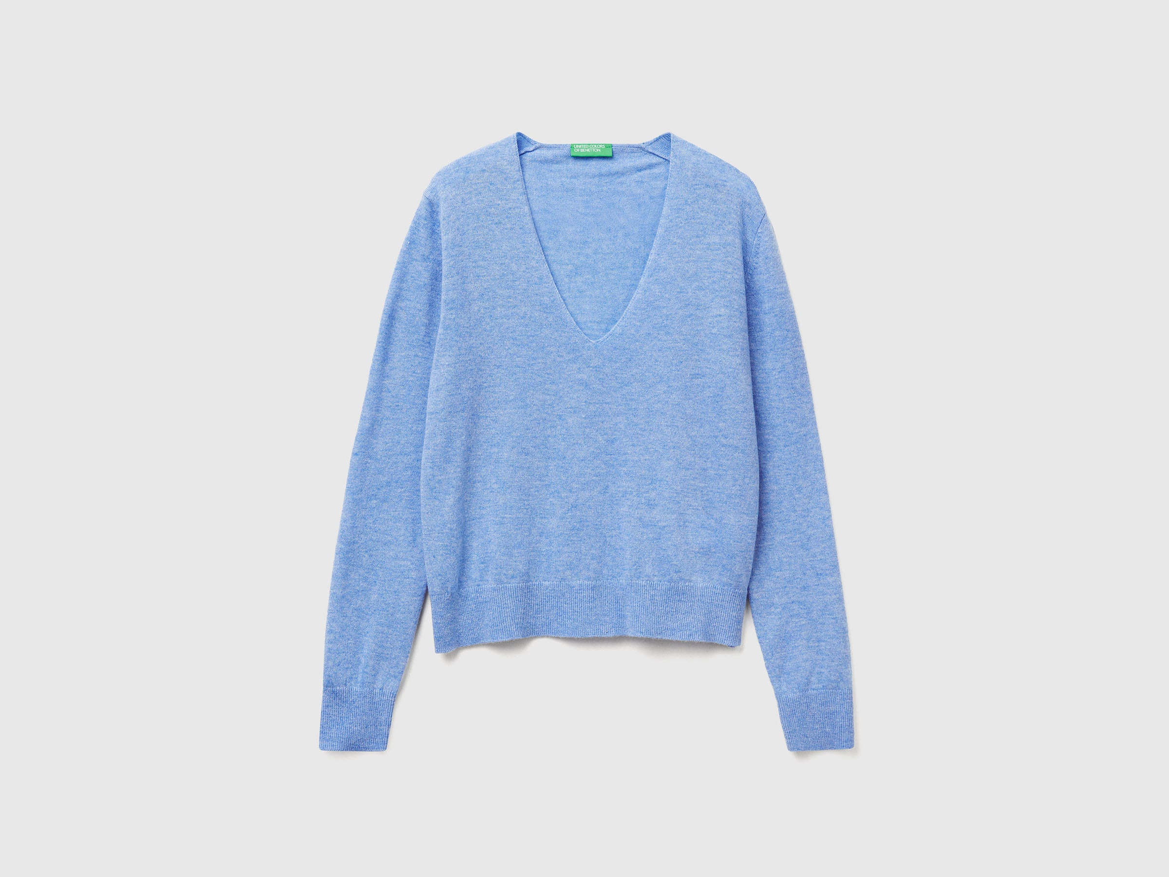 Camisola azul-claro com decote em V em pura lã Merino - ucb_image_FS