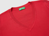 Camisola vermelho morango em algodão tricô com decote em V - ucb_image_DS1