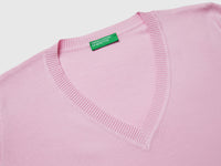 Camisola rosa em algodão tricô com decote em V - ucb_image_DS1