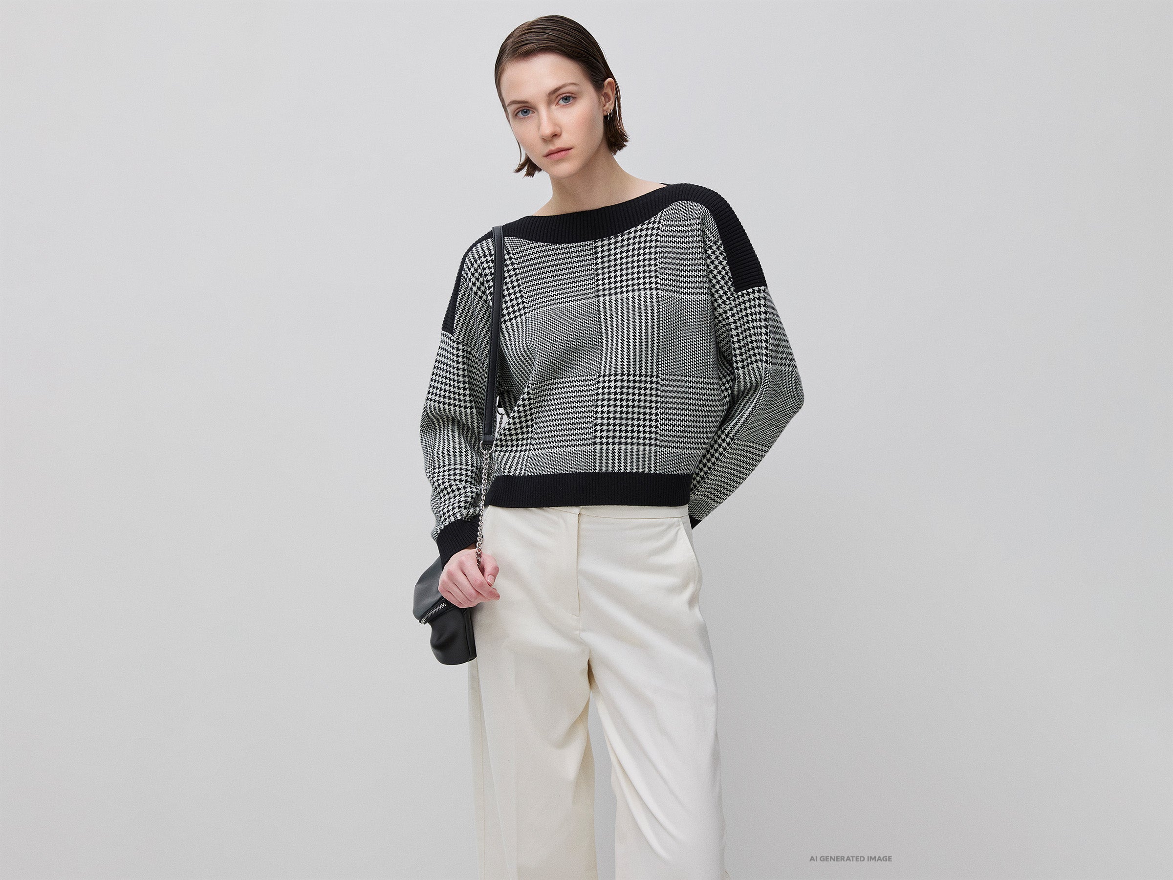 Camisola boxy fit príncipe de Gales - ucb_image_F