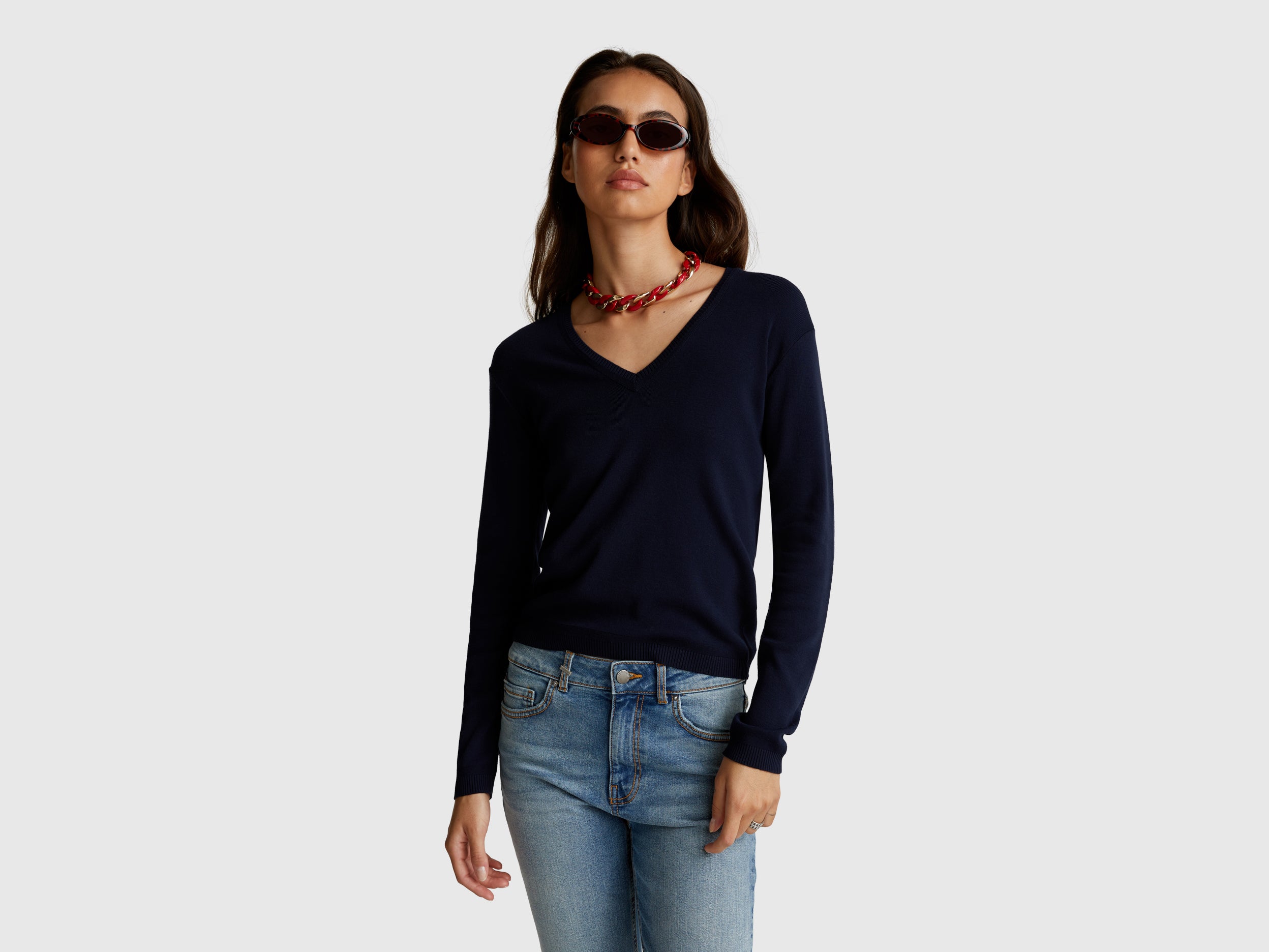 Camisola com decote em V em algodão puro - ucb_image_F
