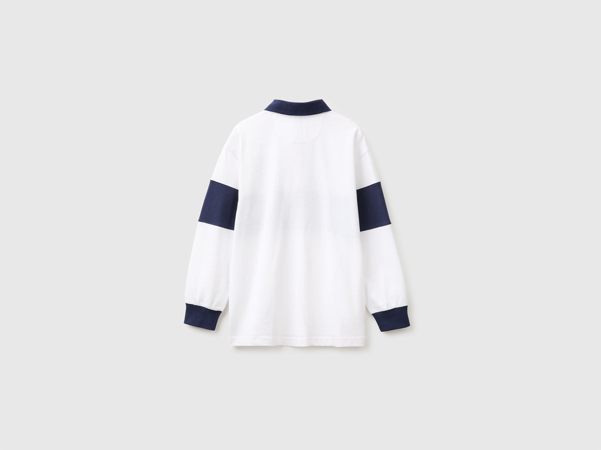 Polo branco e azul Benetton Rugby em algodão orgânico - ucb_image_BS