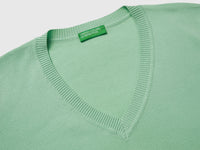 Camisola verde sálvia em algodão tricô com decote em V - ucb_image_DS1