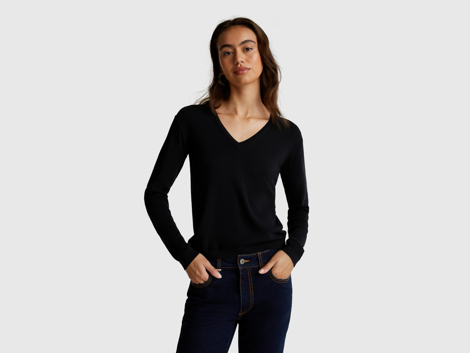 Sweater with V-neck in pure cotton