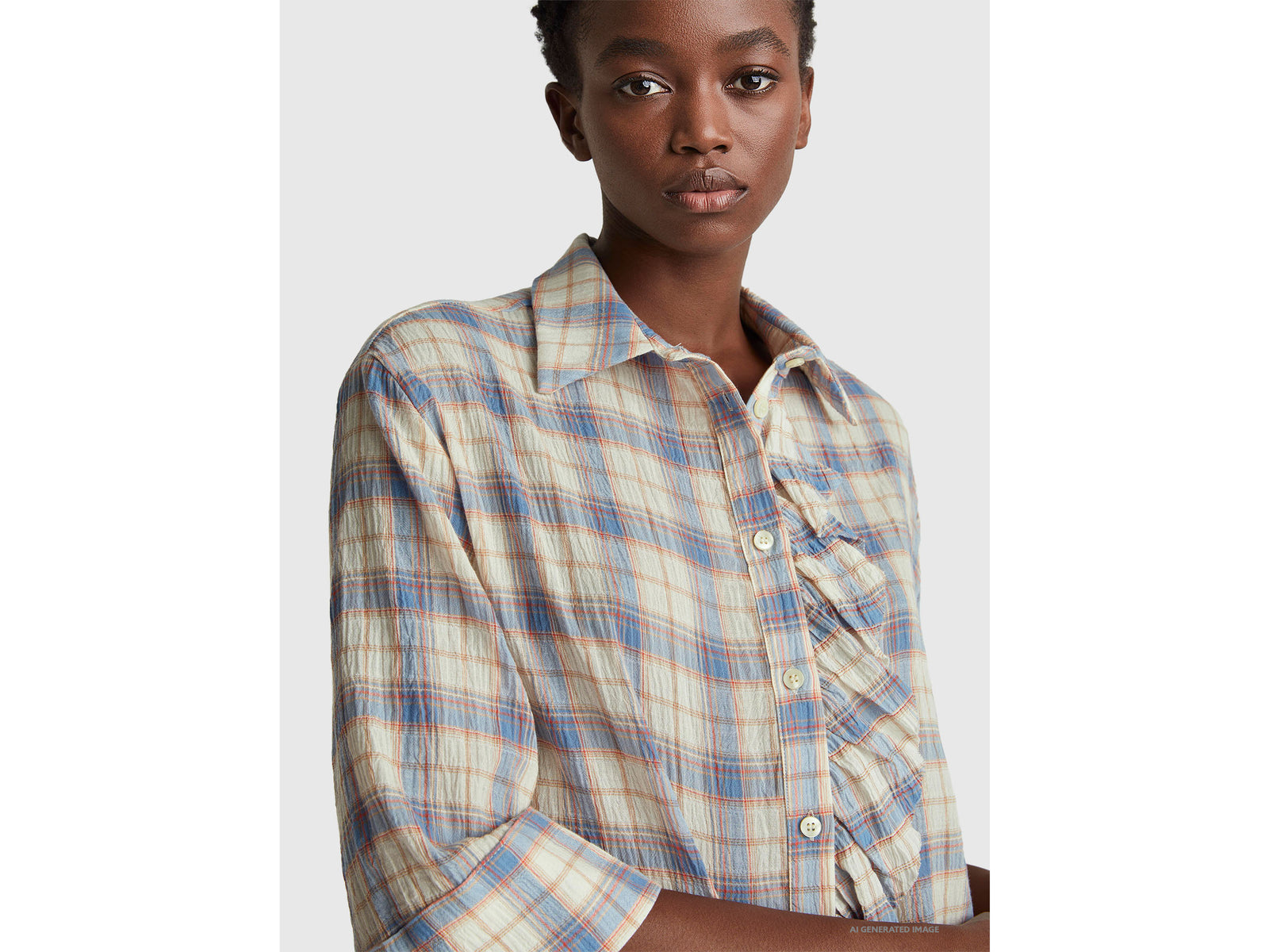 Check shirt with rouches