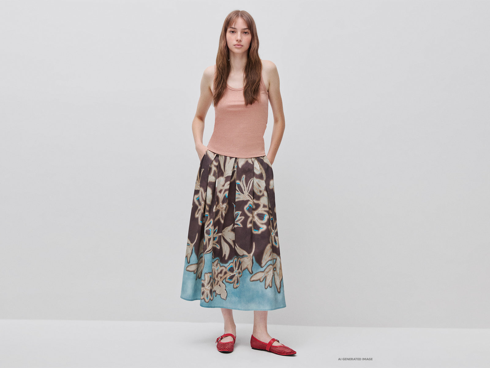 Long skirt with floral print