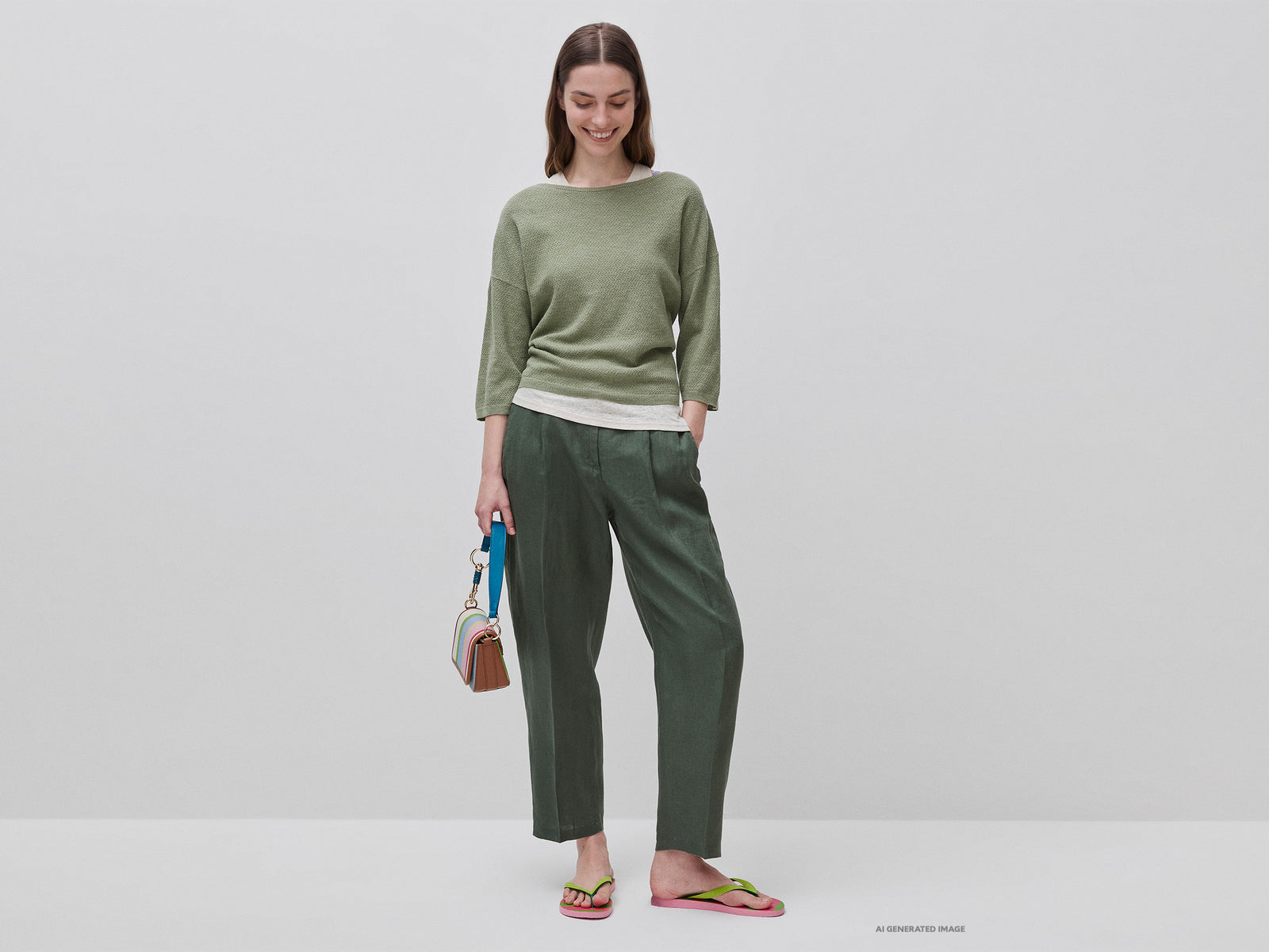 100% linen straight trousers