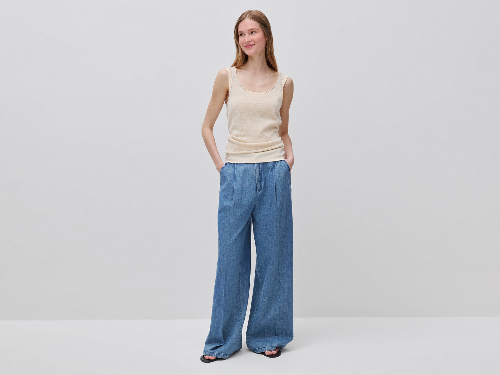 Wide-fit denim trousers