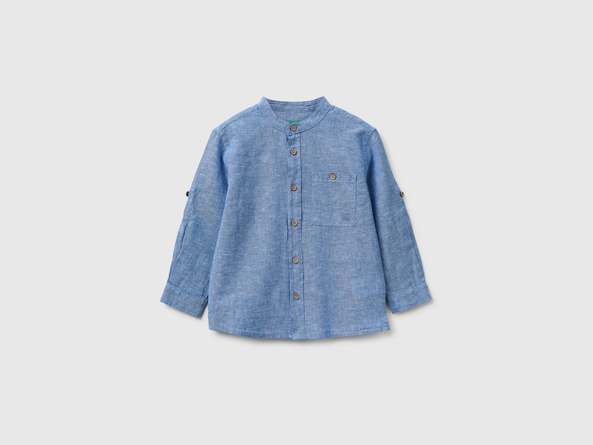 Camisa de gola coreana em mistura de linho - ucb_image_FS