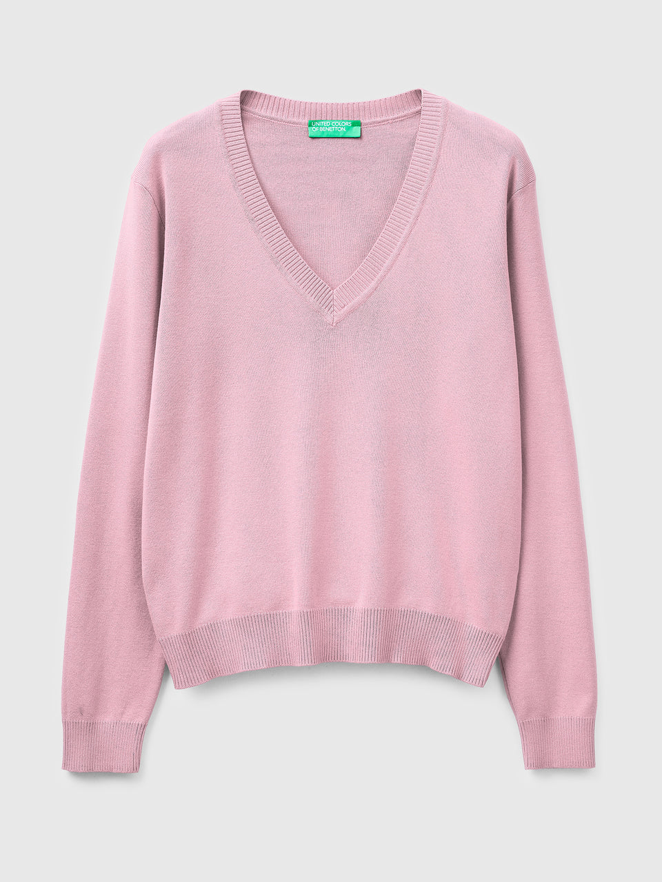 Camisola rosa em algodão tricô com decote em V - ucb_image_FS