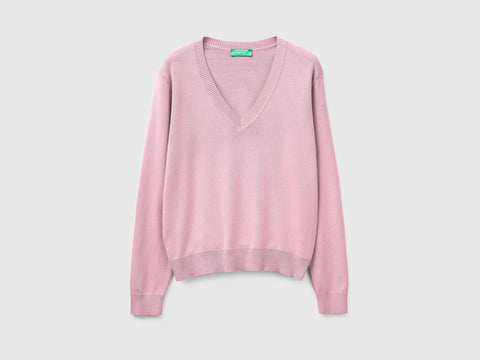 Camisola rosa em algodão tricô com decote em V - ucb_image_FS