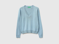 Light blue V-neck sweater in tricot cotton - ucb_image_FS