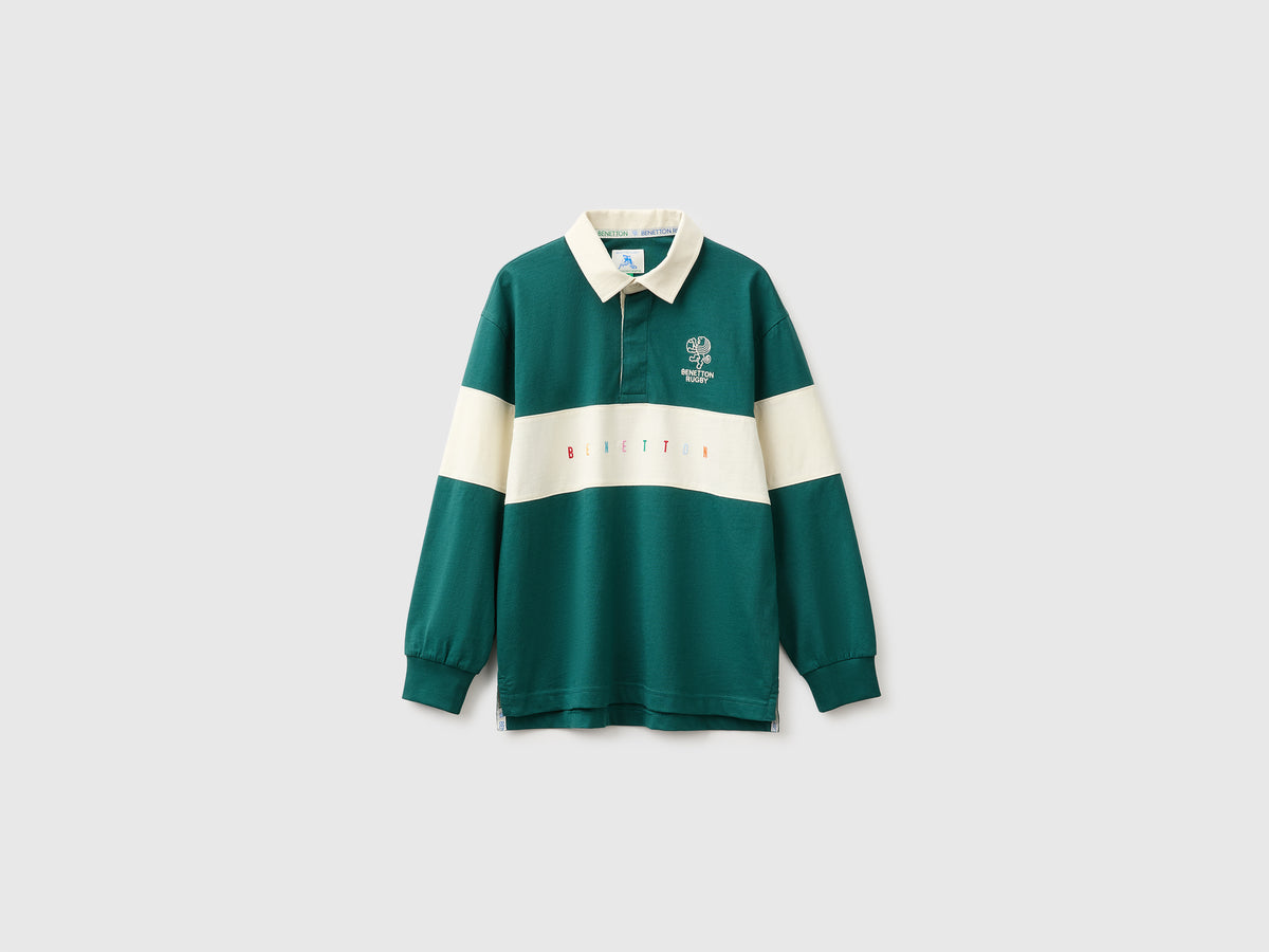 Polo verde-escuro Benetton Rugby em algodão orgânico - ucb_image_FS