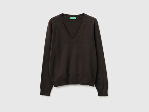 Brown V-neck sweater in tricot cotton - ucb_image_FS