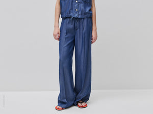 Pantalon large en chambray