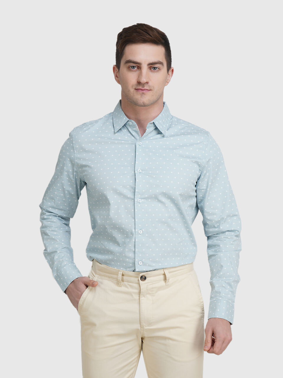 Fill Sleeve Giza Satin Print Shirt image number null