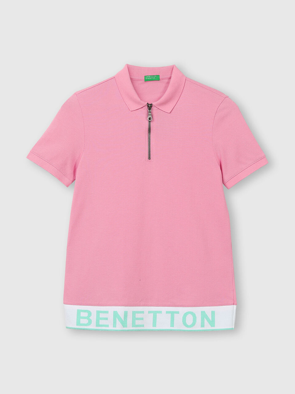 Pure Cotton Pique Polo Shirt with Zipper image number 1