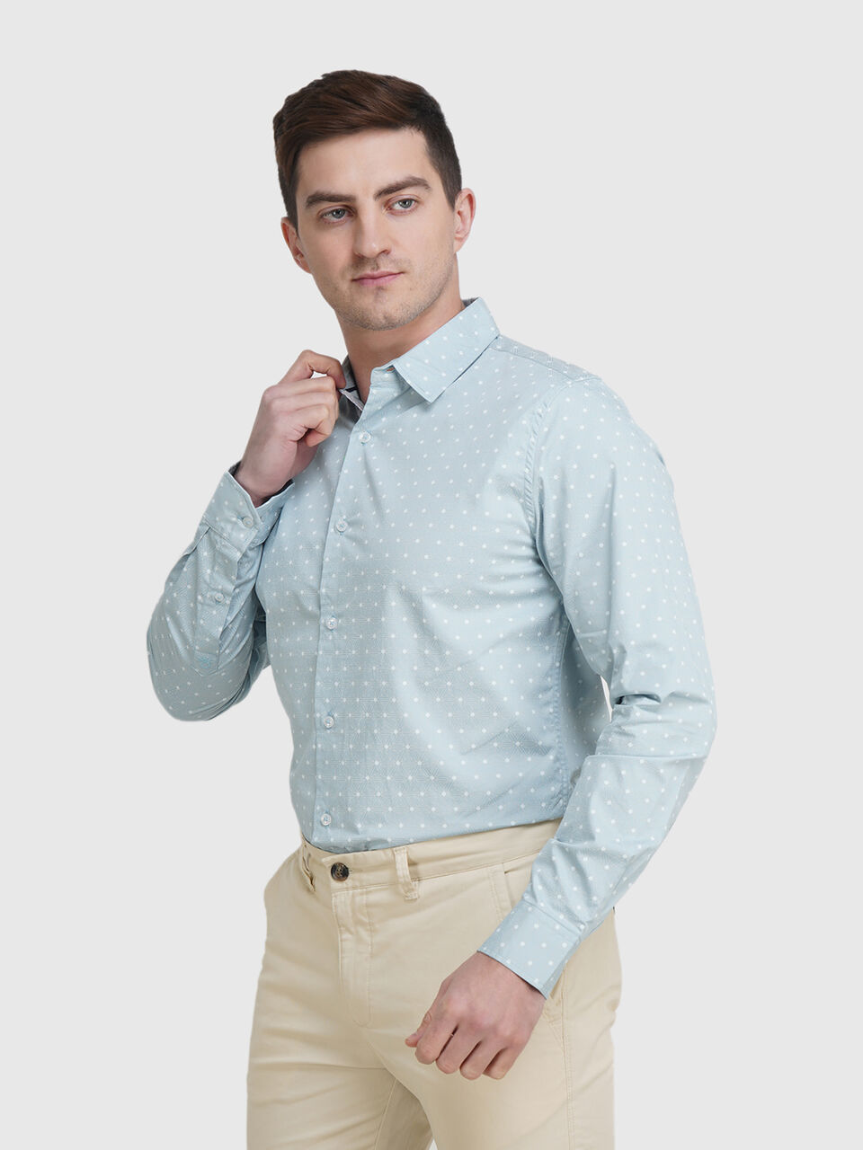 Fill Sleeve Giza Satin Print Shirt image number null