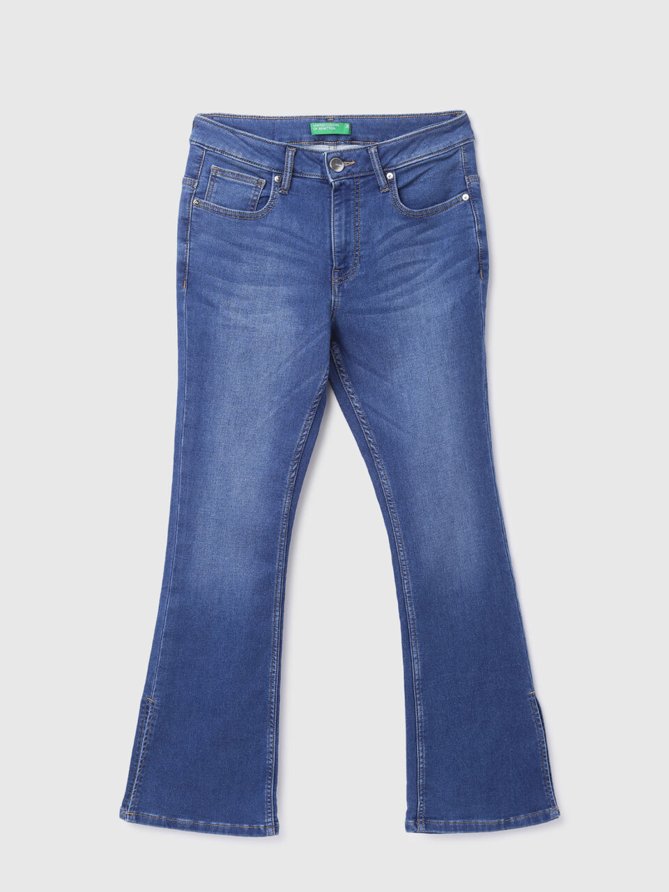 BOOT CUT DENIM WITH SIDE SLIT-BLUE image number 1