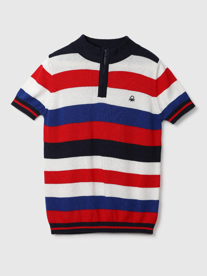 Half Zipper Striper Tricot Top