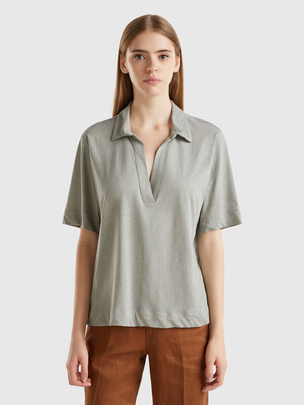 Polo shirt in cotton and linen blend Women