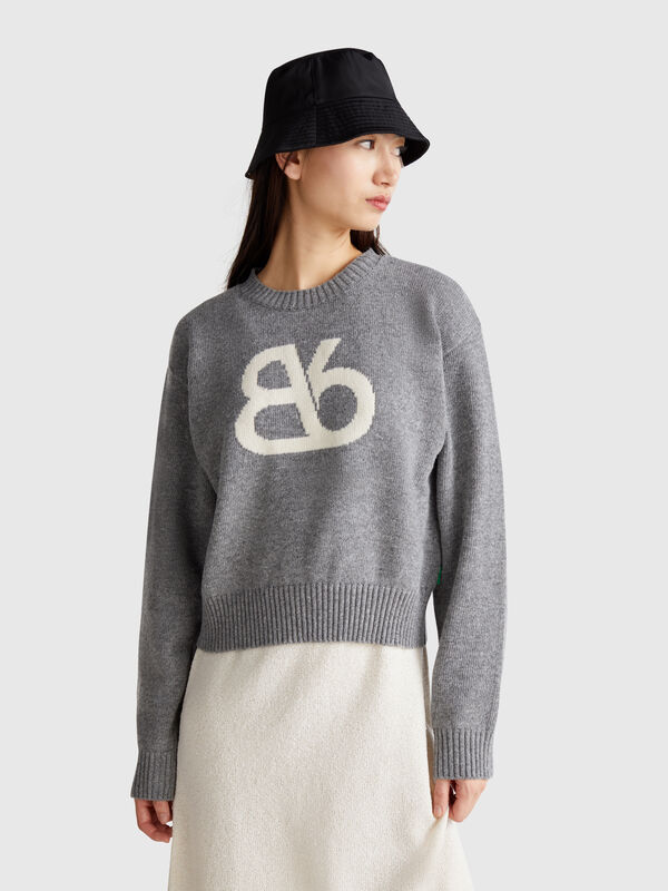 Pull à col rond en laine mélangée Femme