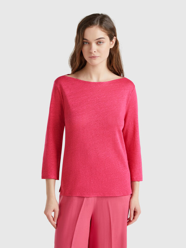 T-shirt manches 3/4 en pur lin Femme