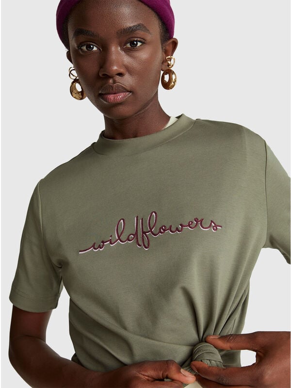 T-shirt avec imprimé et broderie Femme