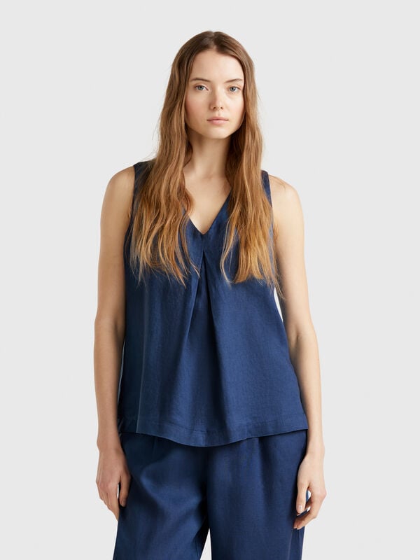 Blouse sans manches en pur lin Femme
